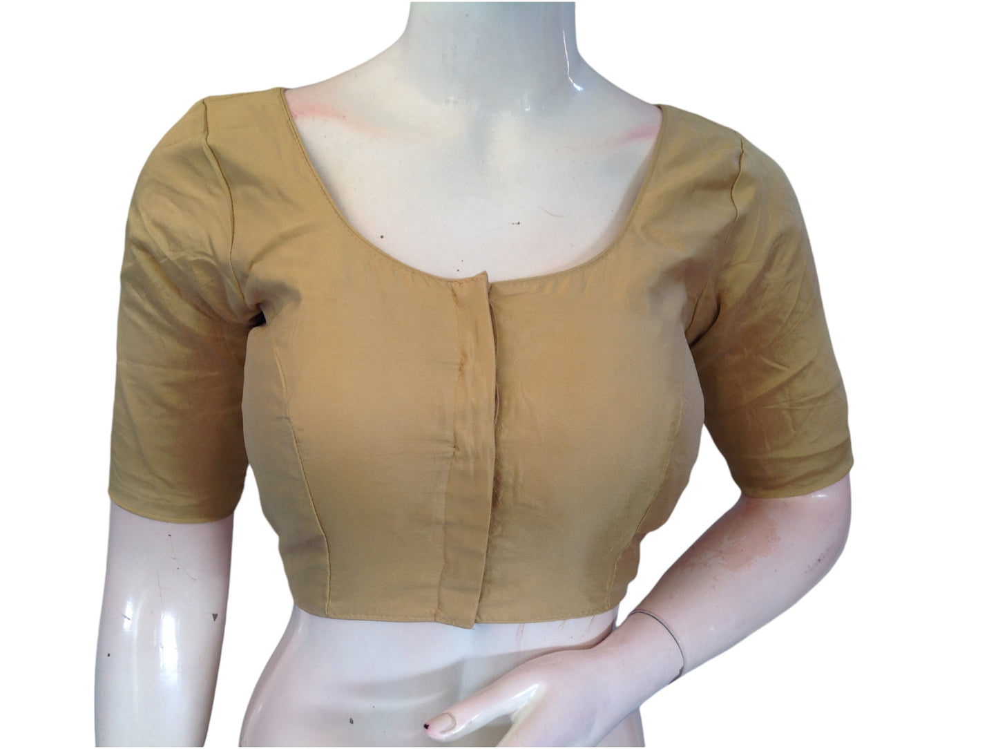 Gold Silk Cotton Plain Readymade Saree Blouse - Indian Fashion