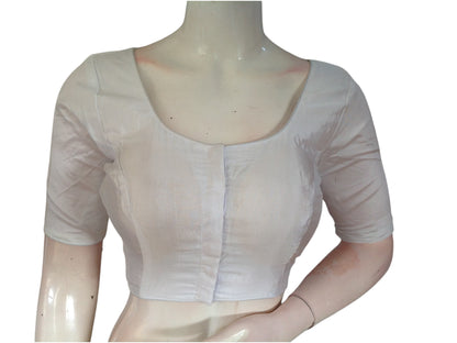 White Silk Cotton Plain Readymade Saree Blouse - Indian Fashion