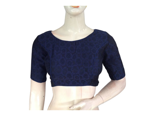Navy Blue Color Embroidery Boat Neck Party Wear Readymade Blouse