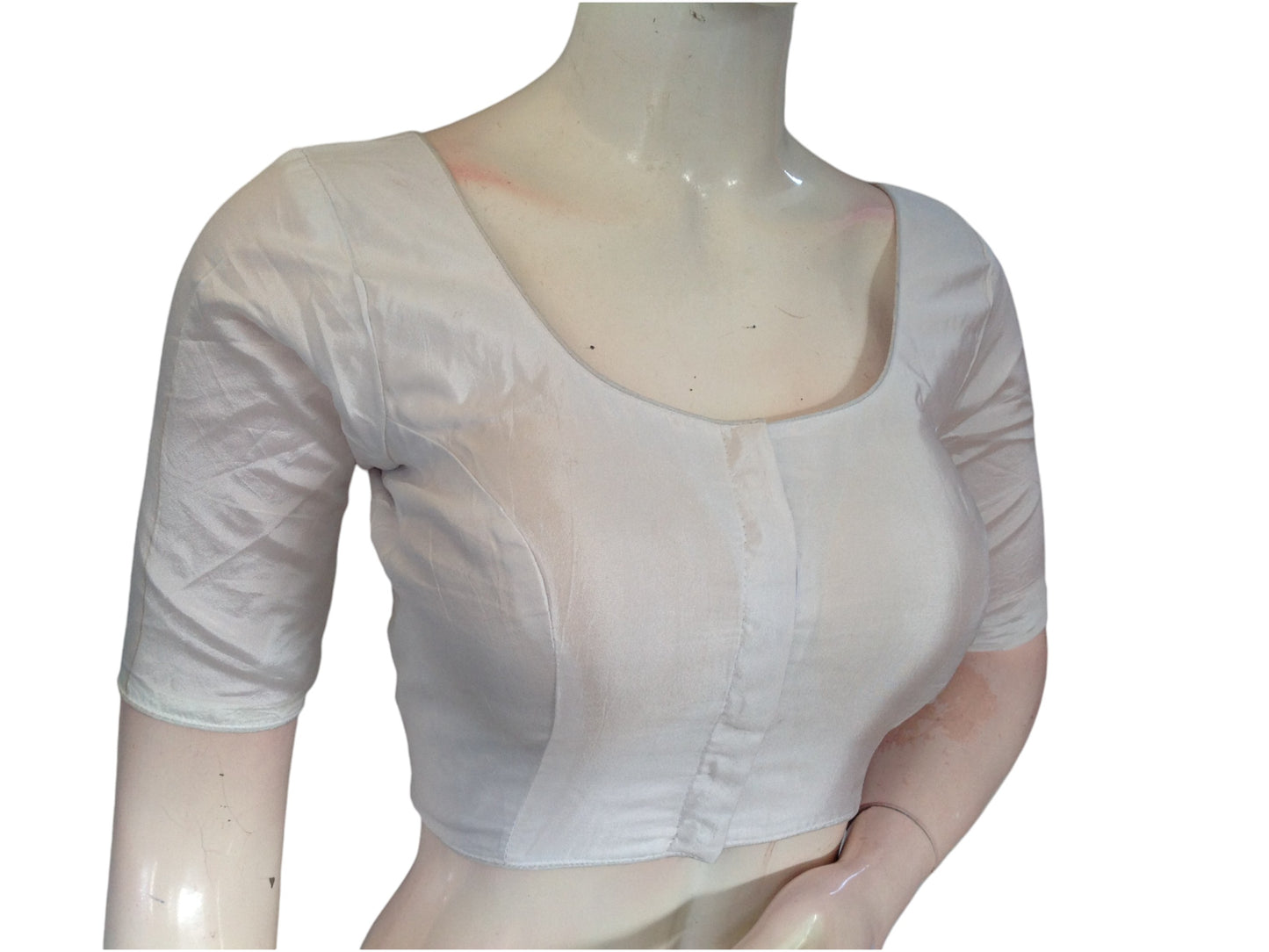 White Silk Cotton Plain Readymade Saree Blouse - Indian Fashion