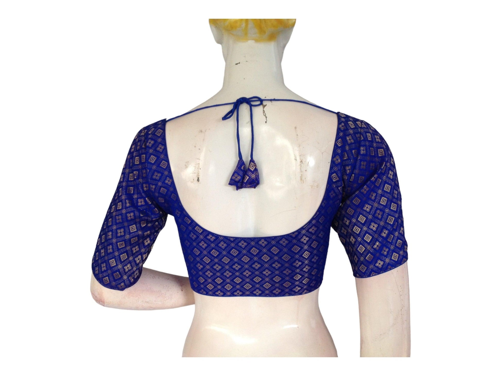 Blue Color Boat neck Brocade Readymade Saree Blouse, Indian Ethnic Blouse - D3blouses