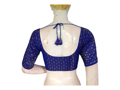 Blue Color Boat neck Brocade Readymade Saree Blouse, Indian Ethnic Blouse - D3blouses