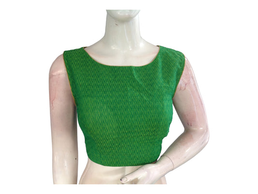 Green Color Cotton Readymade Saree Blouse With Matching Mask