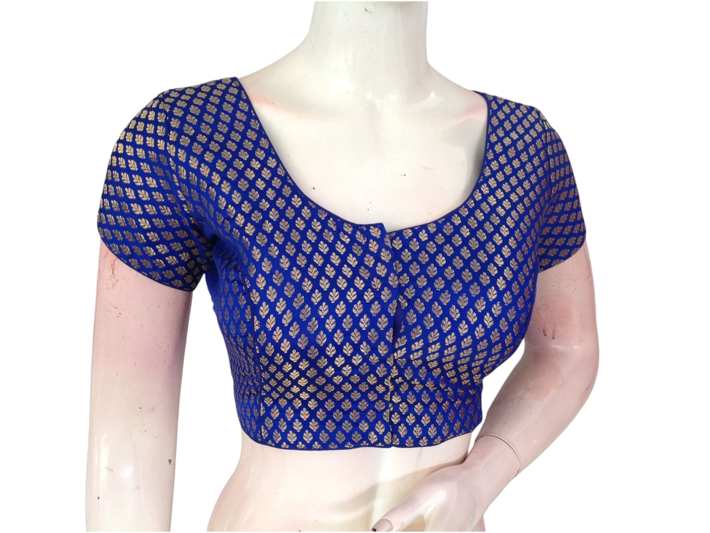 Royal Blue Brocade Silk Short Sleeve Readymade Saree Blouse