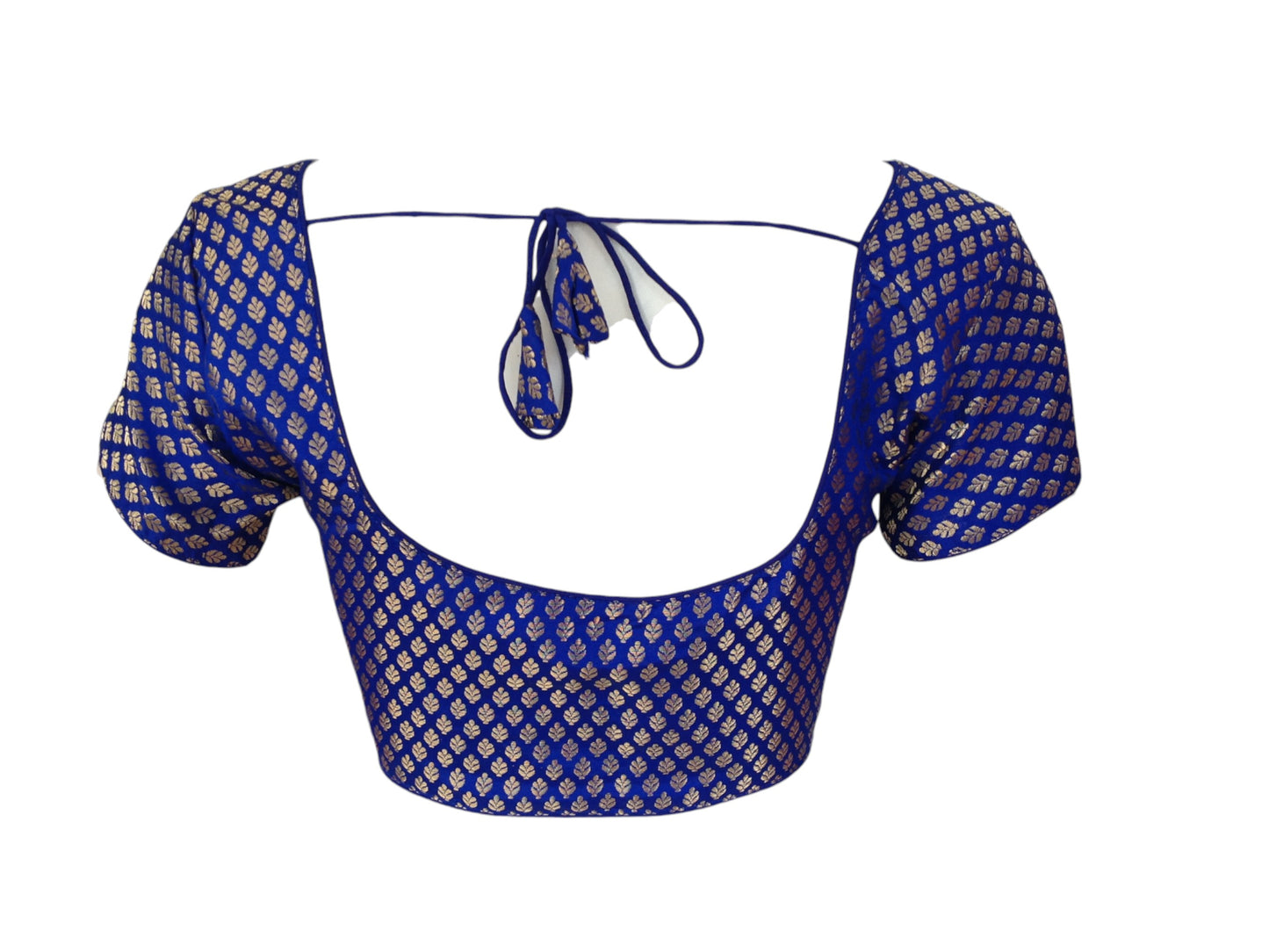 Royal Blue Brocade Silk Short Sleeve Readymade Saree Blouse