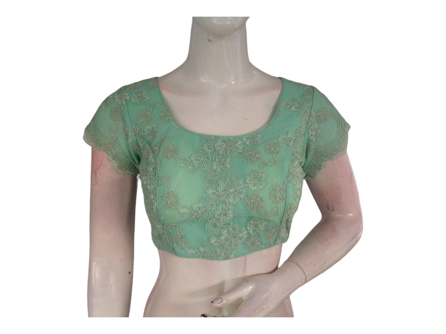 Pista Green Color Color Designer Embroidery Netted Readymade Saree Blouse
