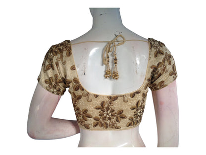 Gold Color Designer Embroidery Saree Readymade Blouse