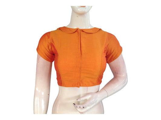 Mustard Yellow Semi Silk Plain PeterPan Collar Readymade saree blouse