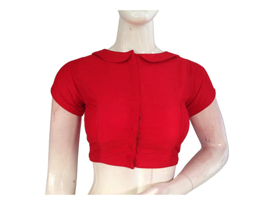 Red Color Semi Silk Plain PeterPan Collar Readymade saree blouse