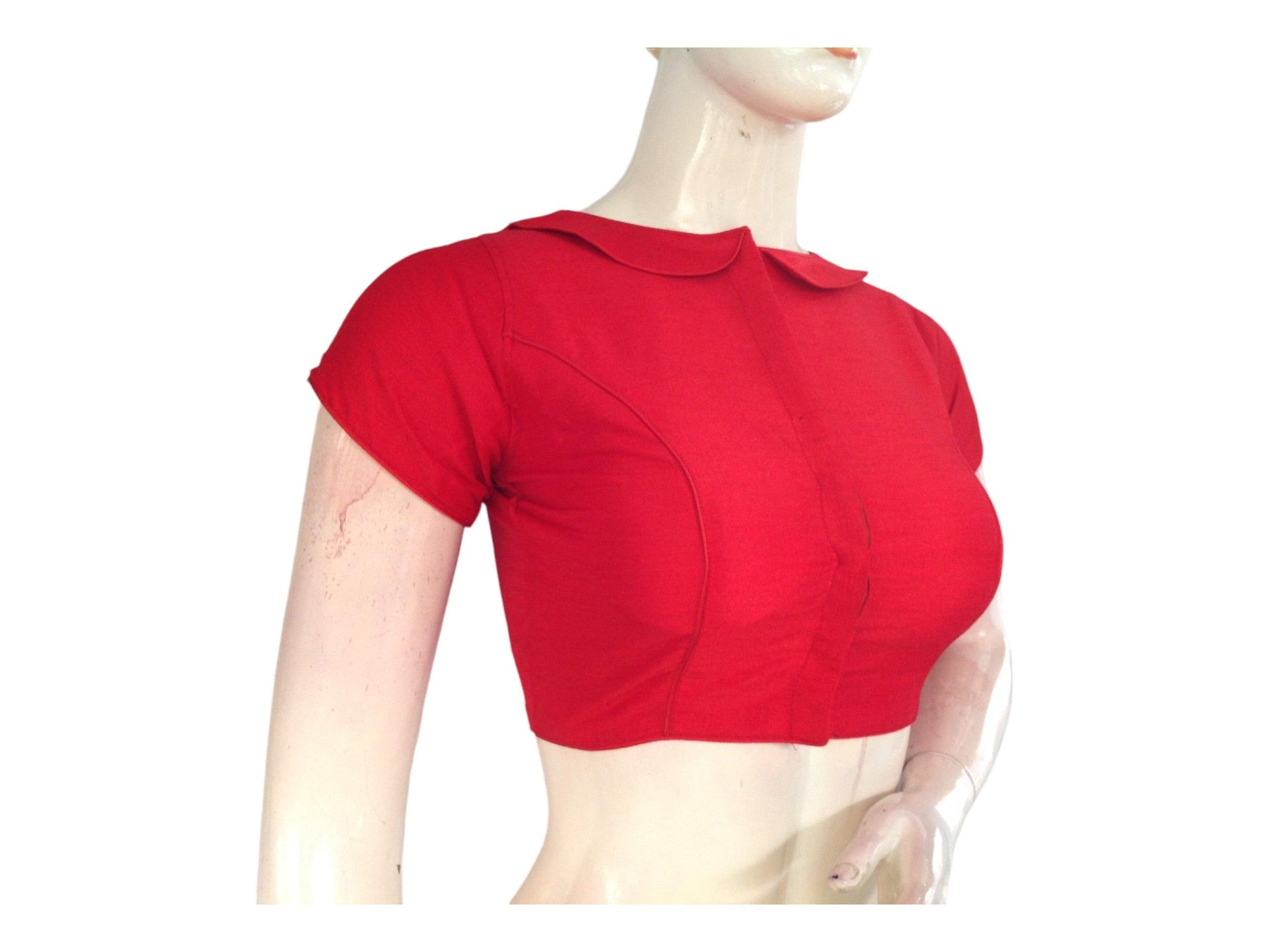 Red Color Semi Silk Plain PeterPan Collar Readymade saree blouse - D3blouses