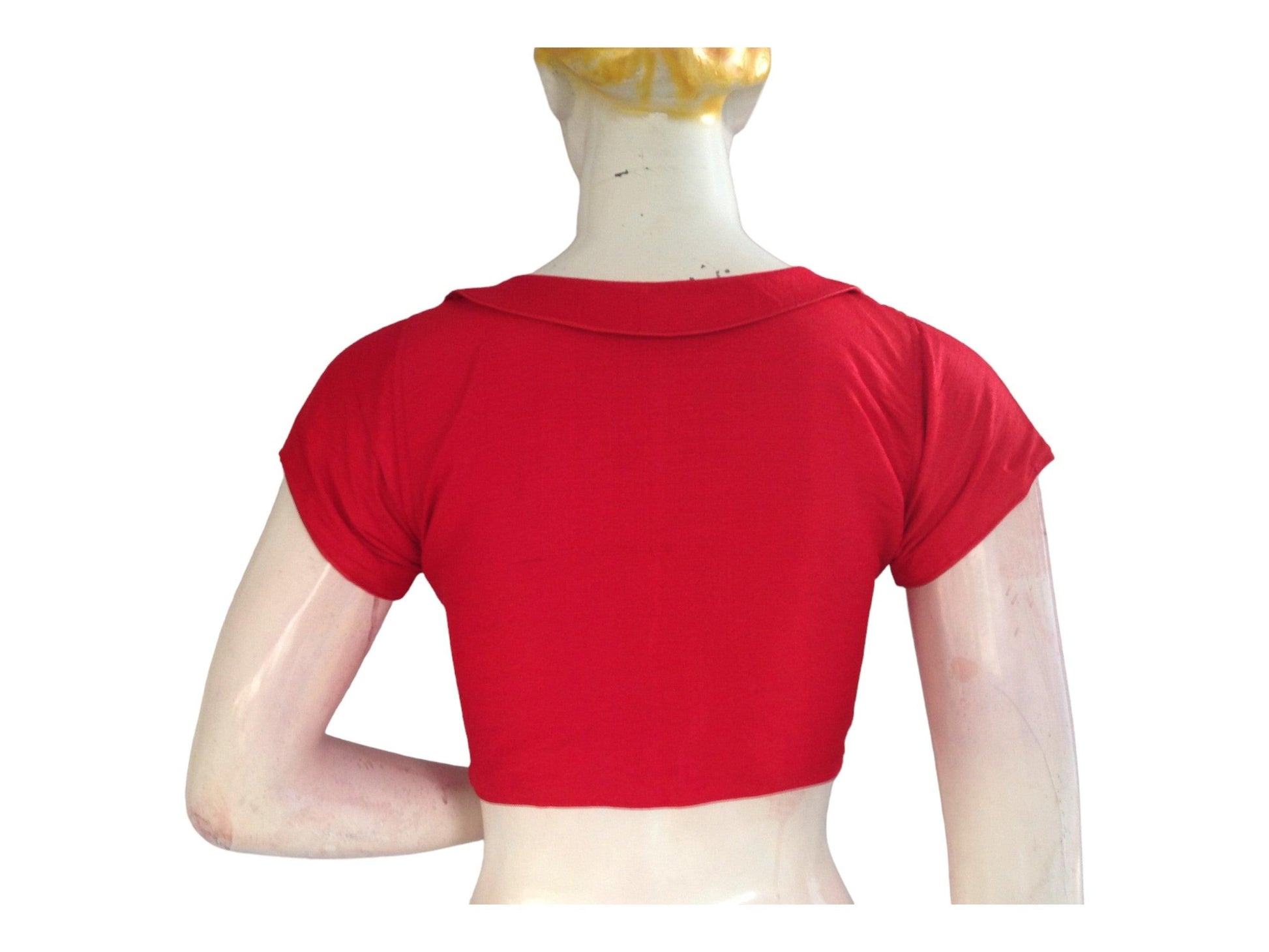 Red Color Semi Silk Plain PeterPan Collar Readymade saree blouse - D3blouses