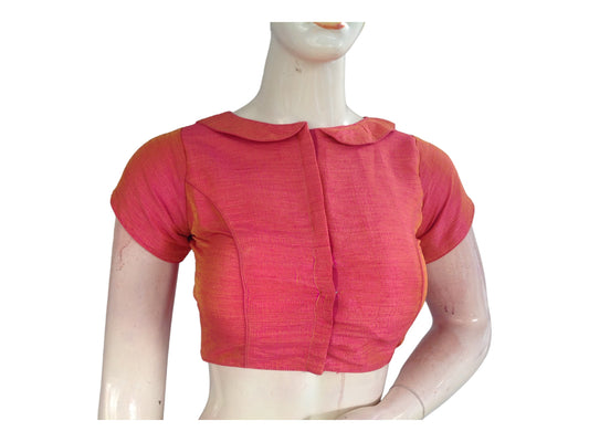 Baby Pink Semi Silk Plain PeterPan Collar Readymade saree blouse