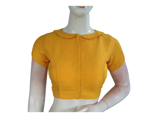 Yellow Semi Silk Plain PeterPan Collar Readymade saree blouse