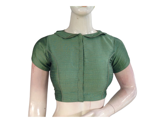Green Semi Silk Plain PeterPan Collar Readymade saree blouse