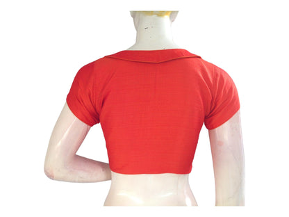 Orange Color Semi Silk Plain PeterPan Collar Readymade saree blouse