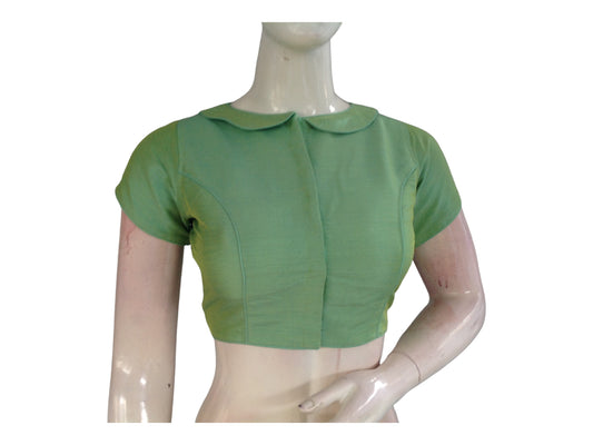 Pista Green Color Semi Silk Plain PeterPan Collar Readymade saree blouse