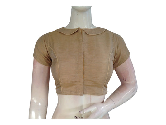 Gold Color Semi Silk Plain PeterPan Collar Readymade saree blouse