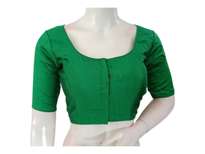 Emerald Green Silk Cotton Blouse - Timeless & Elegant