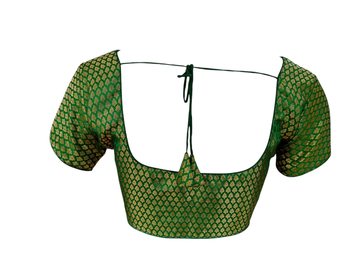 Emerald Elegance: Brocade Silk Short Sleeve Saree Blouse