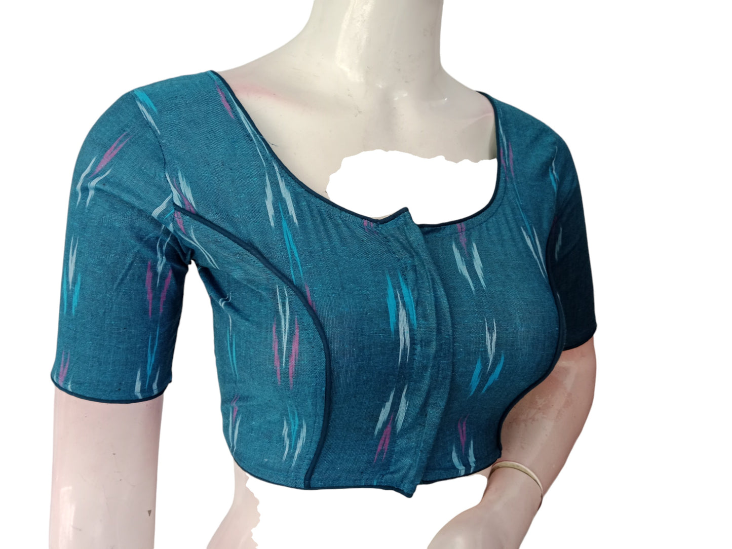 Turquoise Cotton Readymade Saree Blouse: A Tropical Delight