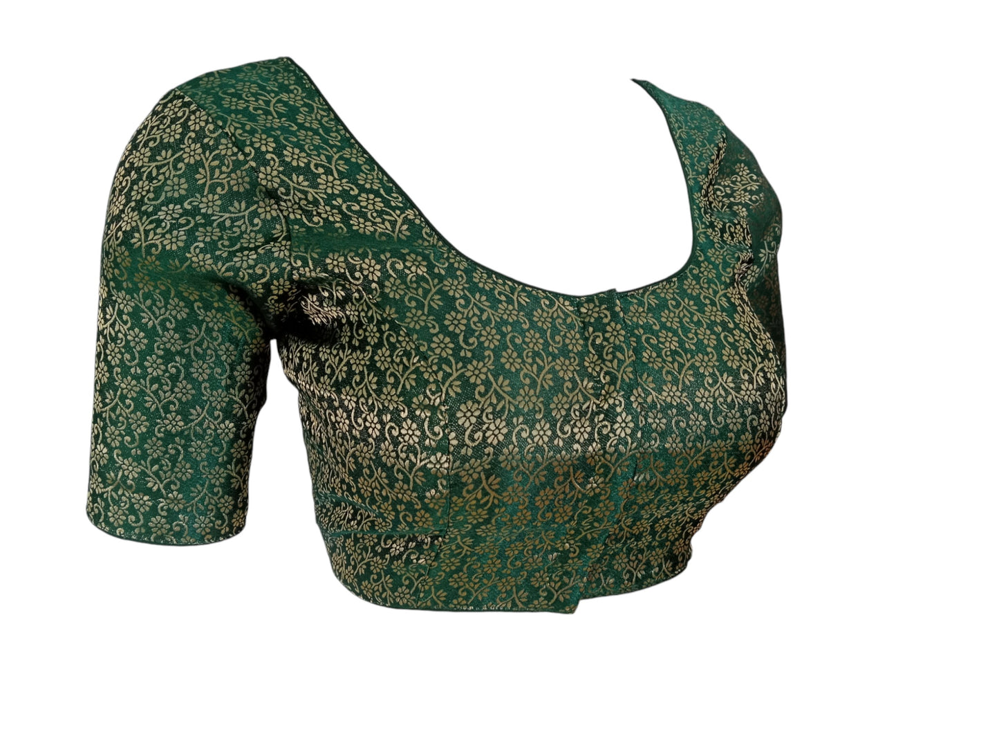 Emerald Elegance: Trendy Brocade Silk Readymade Saree Blouse
