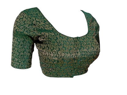 Emerald Elegance: Trendy Brocade Silk Readymade Saree Blouse