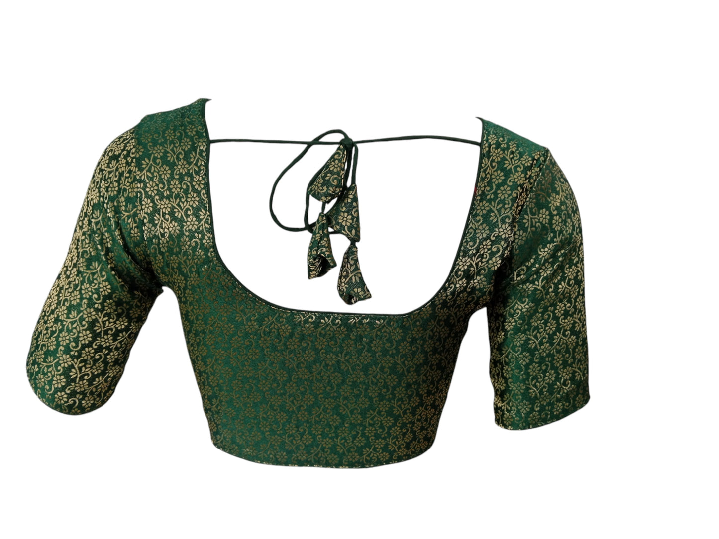 Emerald Elegance: Trendy Brocade Silk Readymade Saree Blouse