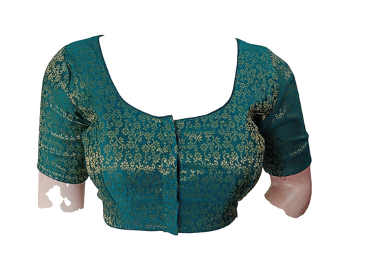 Teal Treasure: Readymade Brocade Silk Saree Blouse