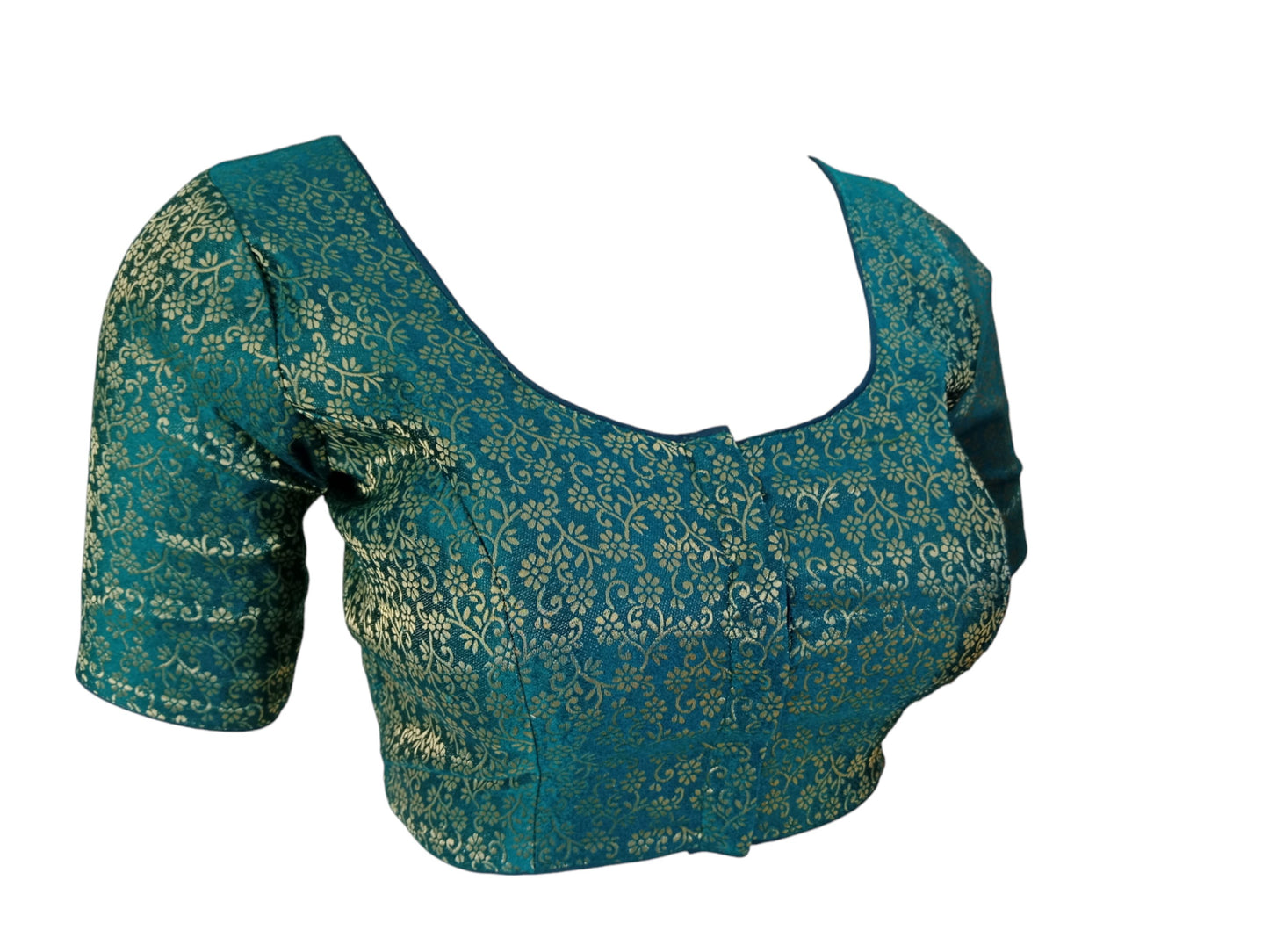 Teal Treasure: Readymade Brocade Silk Saree Blouse