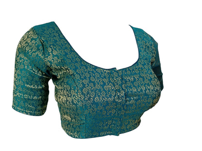 Teal Treasure: Readymade Brocade Silk Saree Blouse
