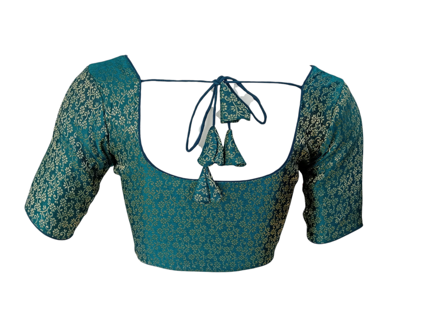 Teal Treasure: Readymade Brocade Silk Saree Blouse