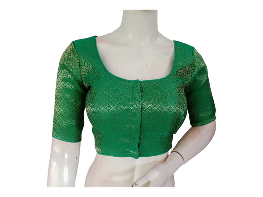 Green Oasis: Brocade Silk Readymade Saree Blouse | Traditional Attire