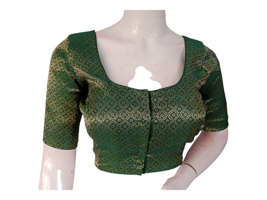 Forest Green Finesse: Brocade Silk Readymade Saree Blouse