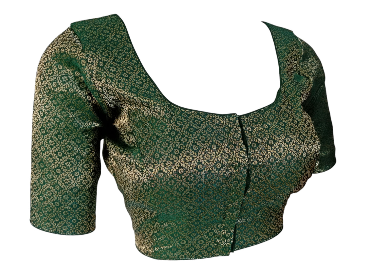 Forest Green Finesse: Brocade Silk Readymade Saree Blouse