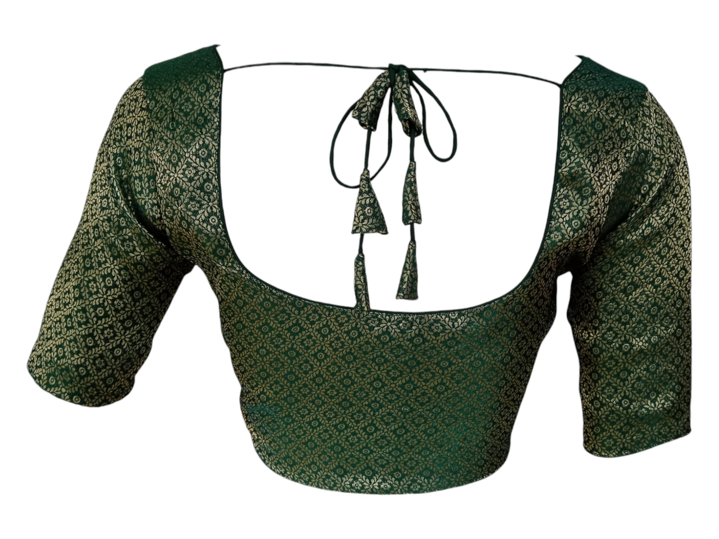 Forest Green Finesse: Brocade Silk Readymade Saree Blouse