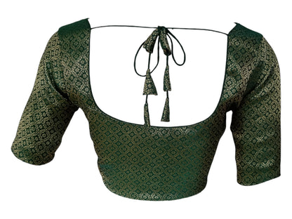 Forest Green Finesse: Brocade Silk Readymade Saree Blouse