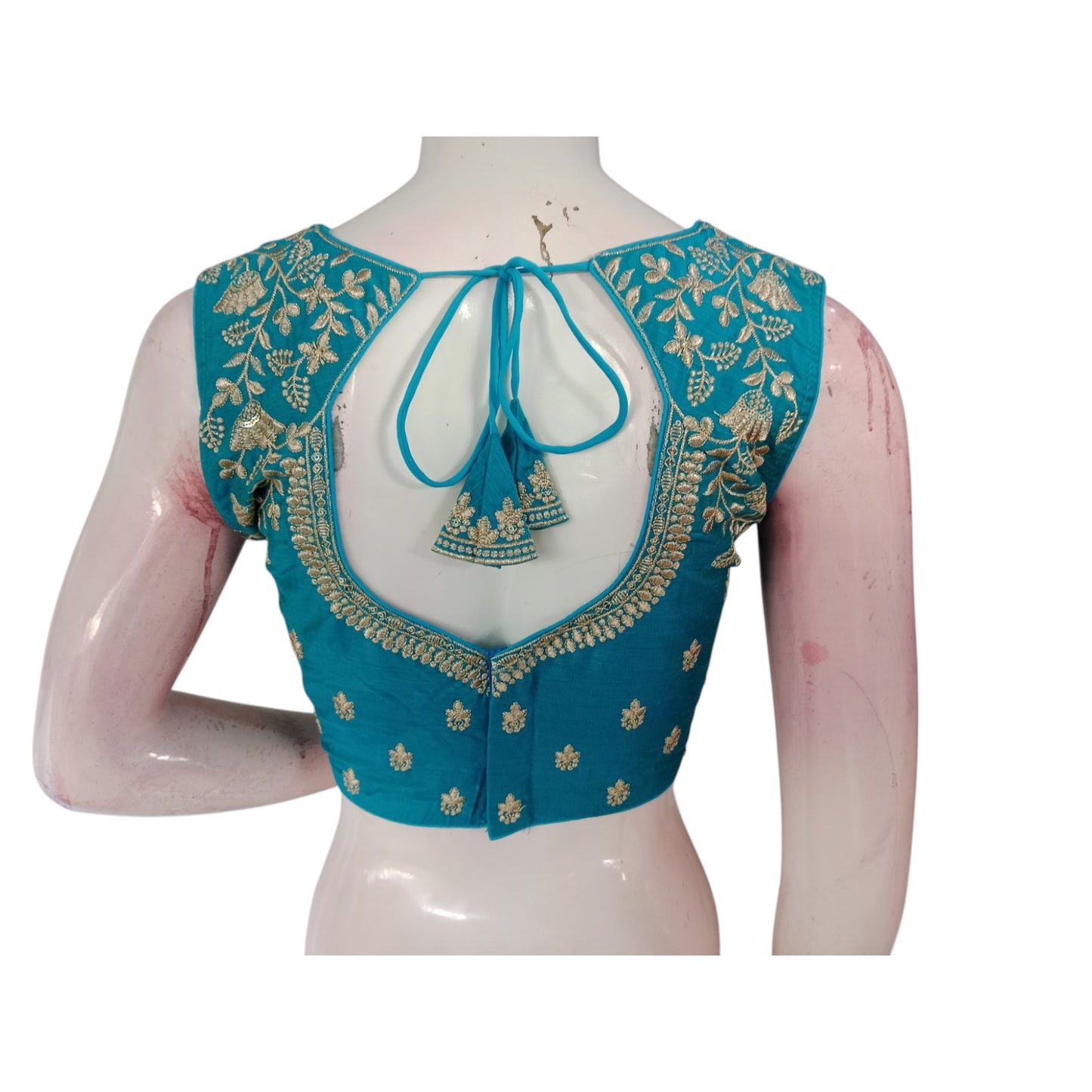 Oceanic Elegance: Dark Teal Partywear Embroidered Readymade Saree Blouses