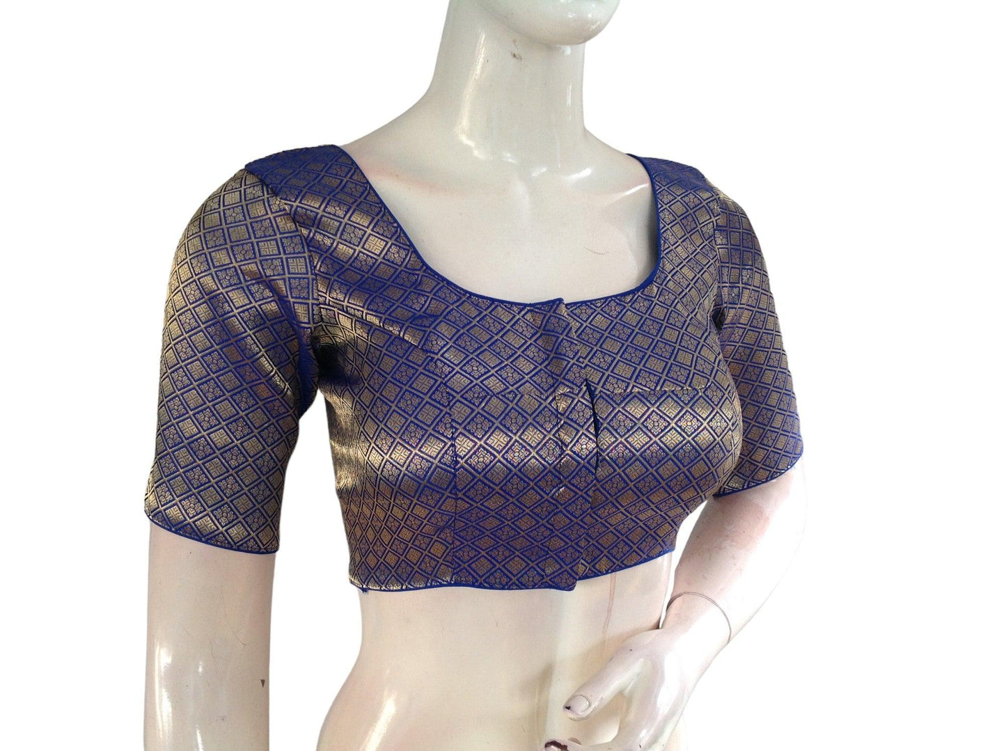 Royal Blue Color Brocade Readymade Saree Blouse, Indian Traditional Blouse