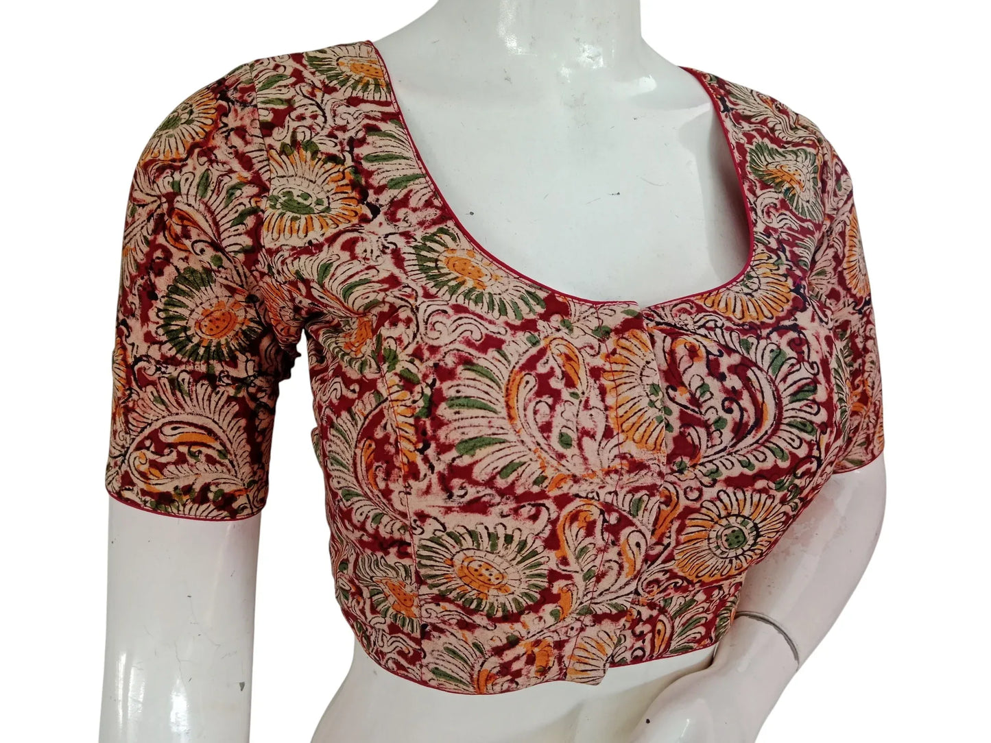 Kalamkari Cotton Ethnic Saree Blouses | Lined & Optional Removable Pads | Daily, Temple & Festive Wear