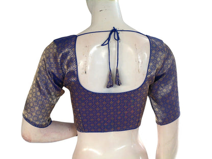 Royal Blue Color Brocade Readymade Saree Blouse, Indian Traditional Blouse