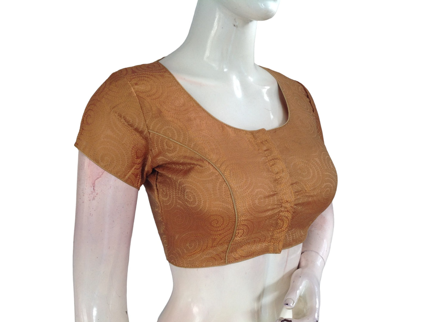 Copper Gold Color Brocade Readymade Saree Blouse, Indian Traditional Blouse