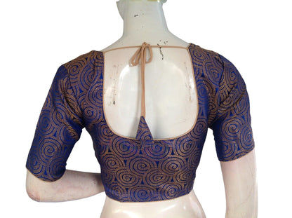 Royal Blue Color Brocade Readymade Saree Blouse, Indian Ethnic Blouse Online
