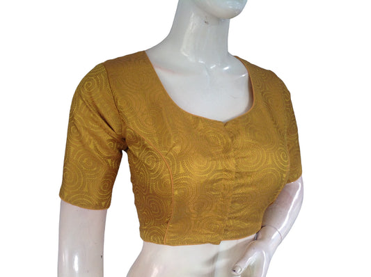 Yellow Color Brocade Readymade Saree Blouse, Indian Traditional Blouse