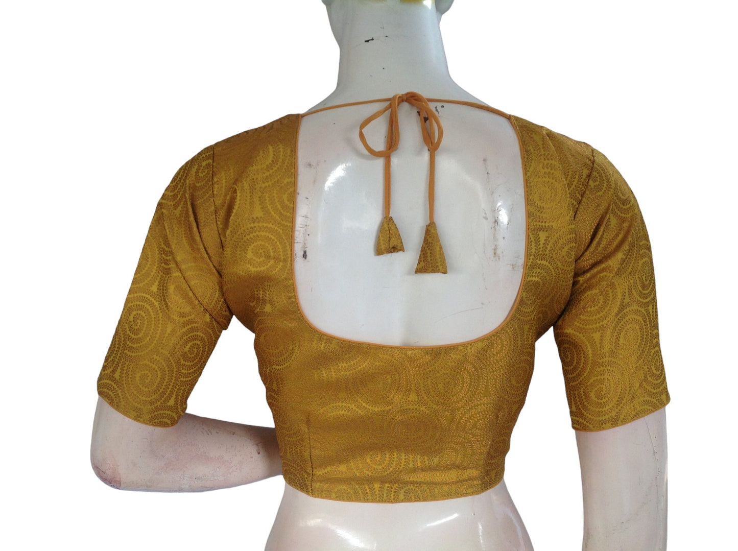 Yellow Color Brocade Readymade Saree Blouse, Indian Traditional Blouse