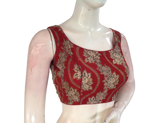 Maroon color Kalamkari Saree Blouses , Indian Cotton Designer Blouse