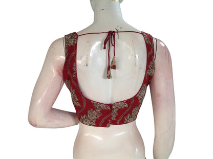 Chic Maroon Kalamkari Saree Blouses, Indian Cotton Designer Collection