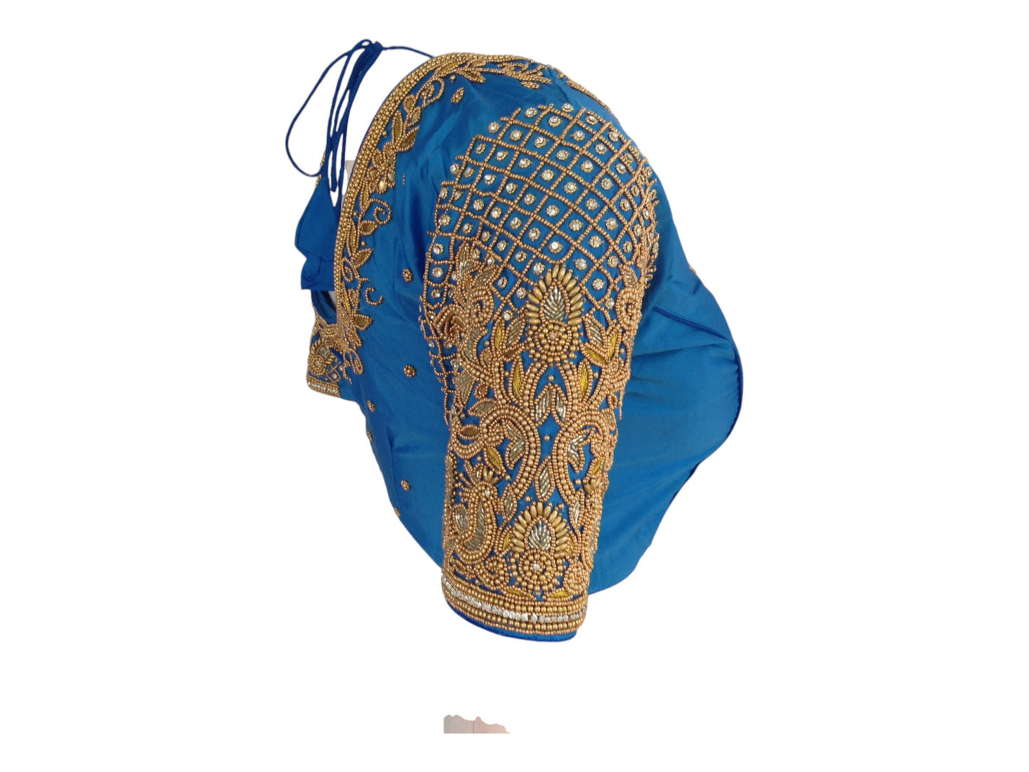 Azure Blue Aari Handwork Bridal Silk Saree Readymade Blouse