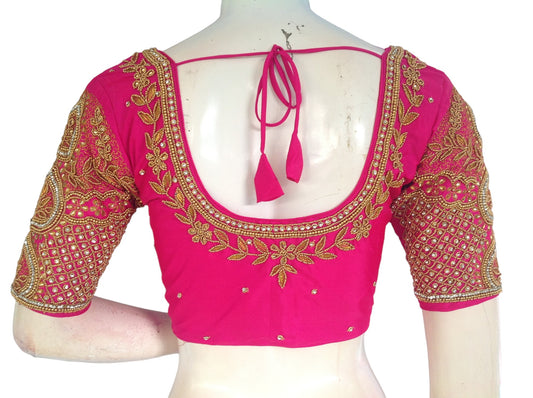 Rani Pink Color Bridal Handwork Readymade Saree Blouse, Indian Ethnic Blouse