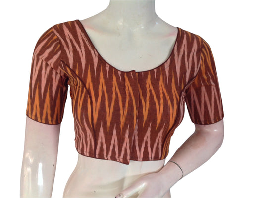 Earthy Elegance: Readymade Brown Cotton Saree Blouse