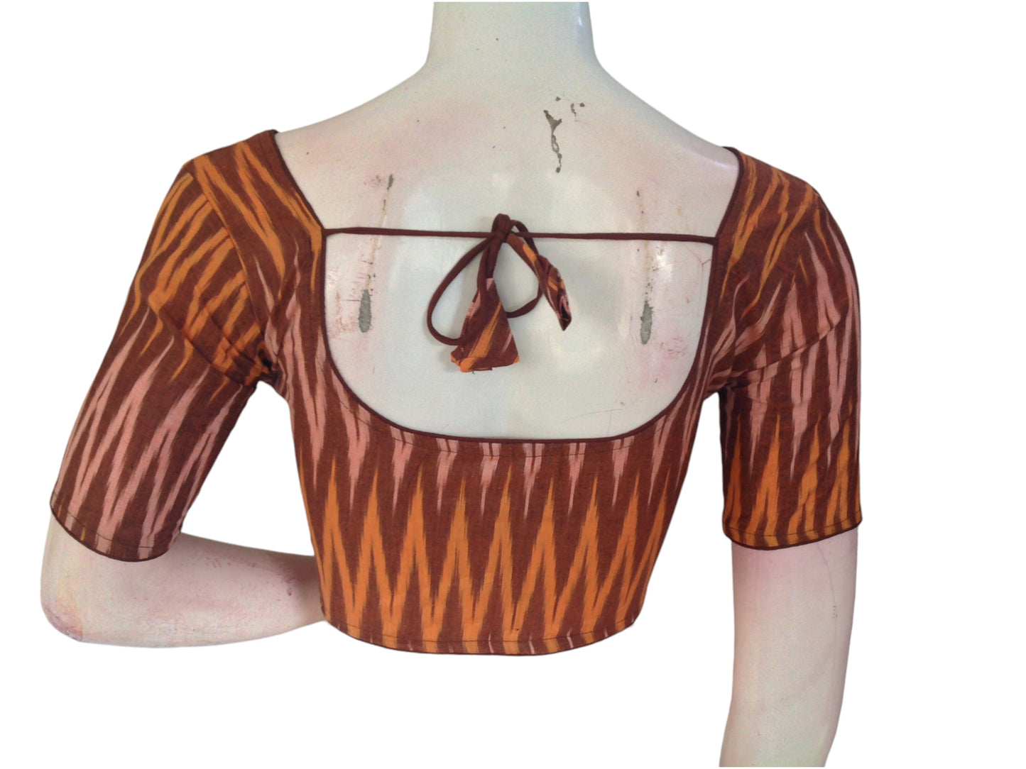 Earthy Elegance: Readymade Brown Cotton Saree Blouse
